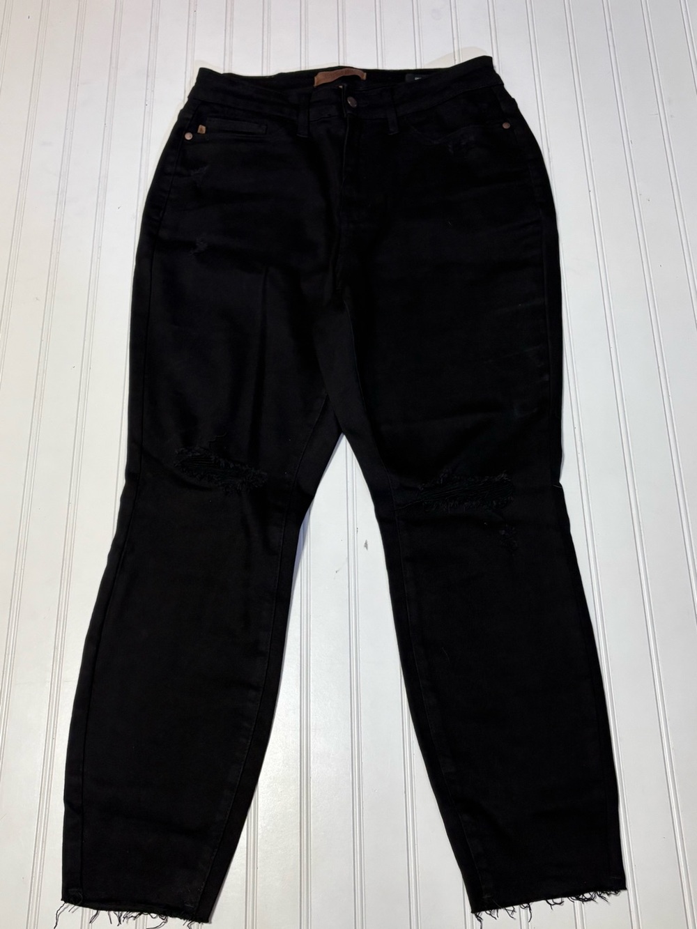 Judy Blue High Waist Heavy Destroy Raw Hem Black Skinny Jeans size 14W